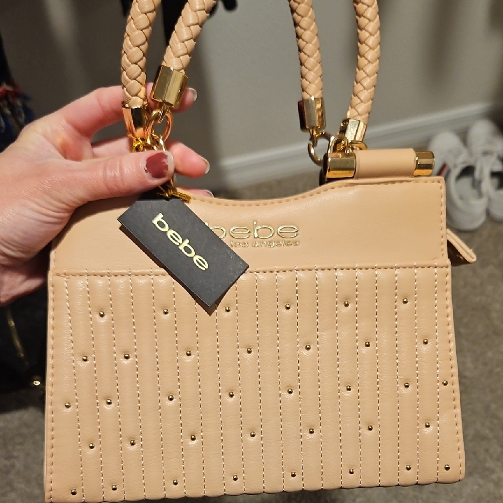 Bebe Beige Studded Shoulder Bag